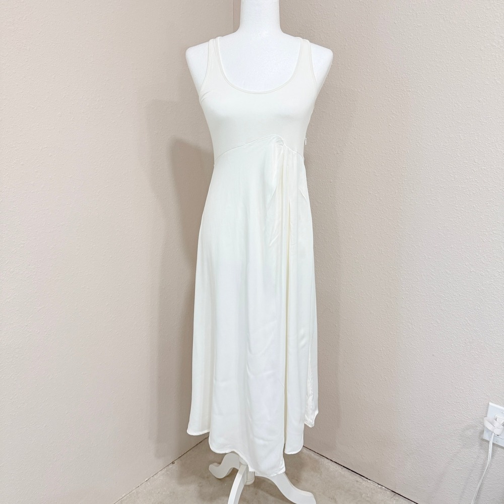 Anthropologie Mixed Media Midi Dress Small Cream Minimalist Quiet Luxury Coastal - Picture 1 of 9
